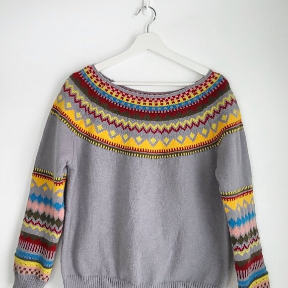 Knit Sweater • Multicolor Nordic Pattern • Size L - Picture 4 of 7